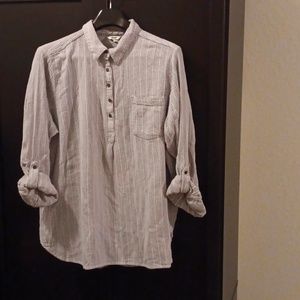 SONOMA Women's Light Blue with Grey Stripes Button Up Size XXL
